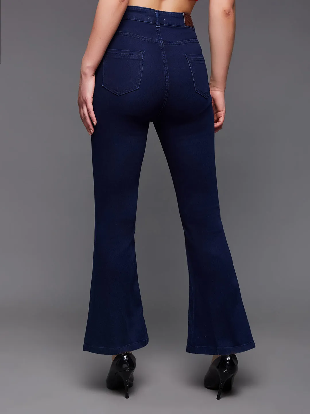 24/7 Comfort Navy-Blue Bell-Bottom Bootcut High-Rise Stretchable Denim Jeans