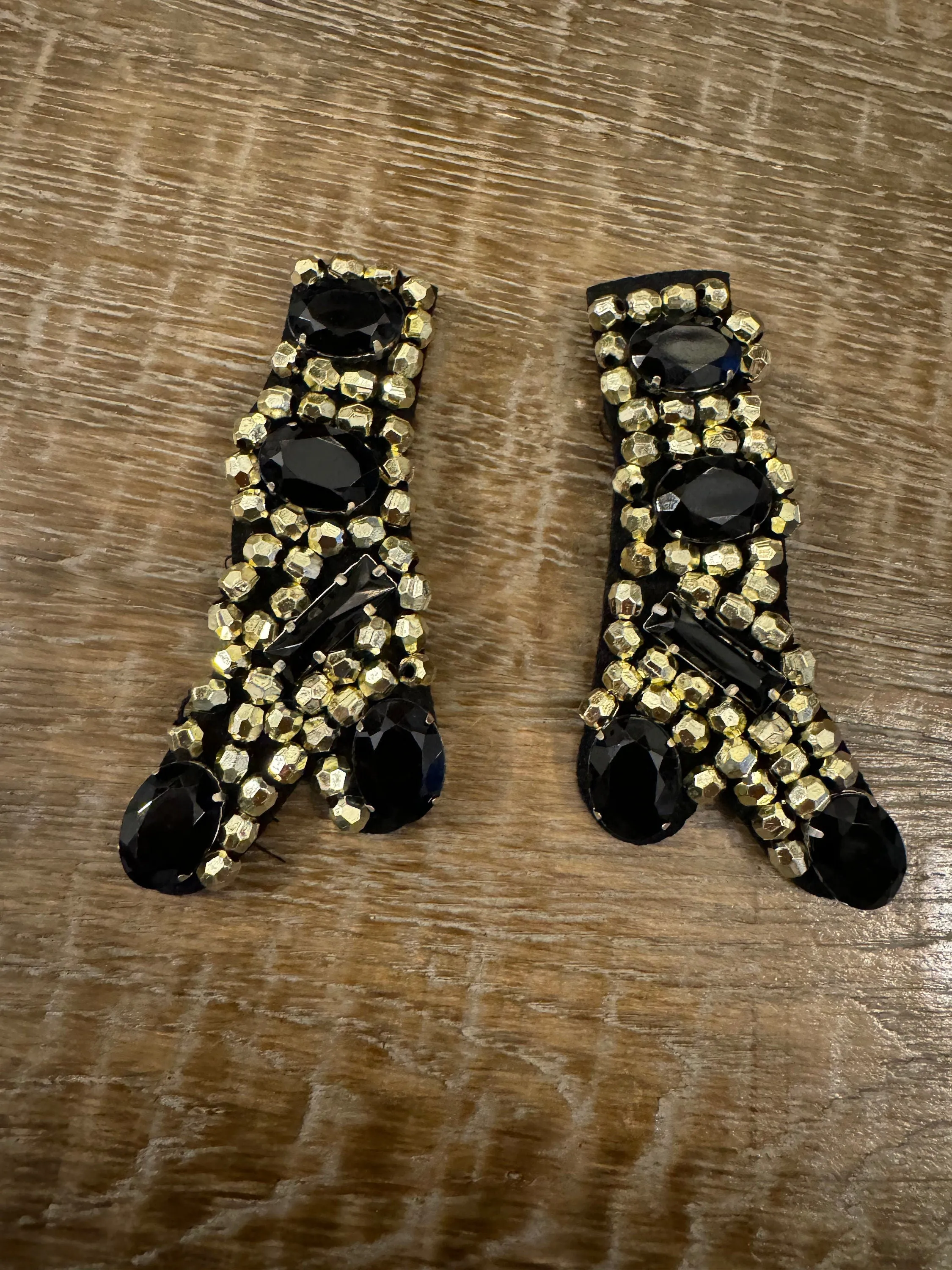 2x Brooch, Beaded Brooch, Shoe Design, Gold, Black, Felt Based Brooch, Handmade, FAN Design