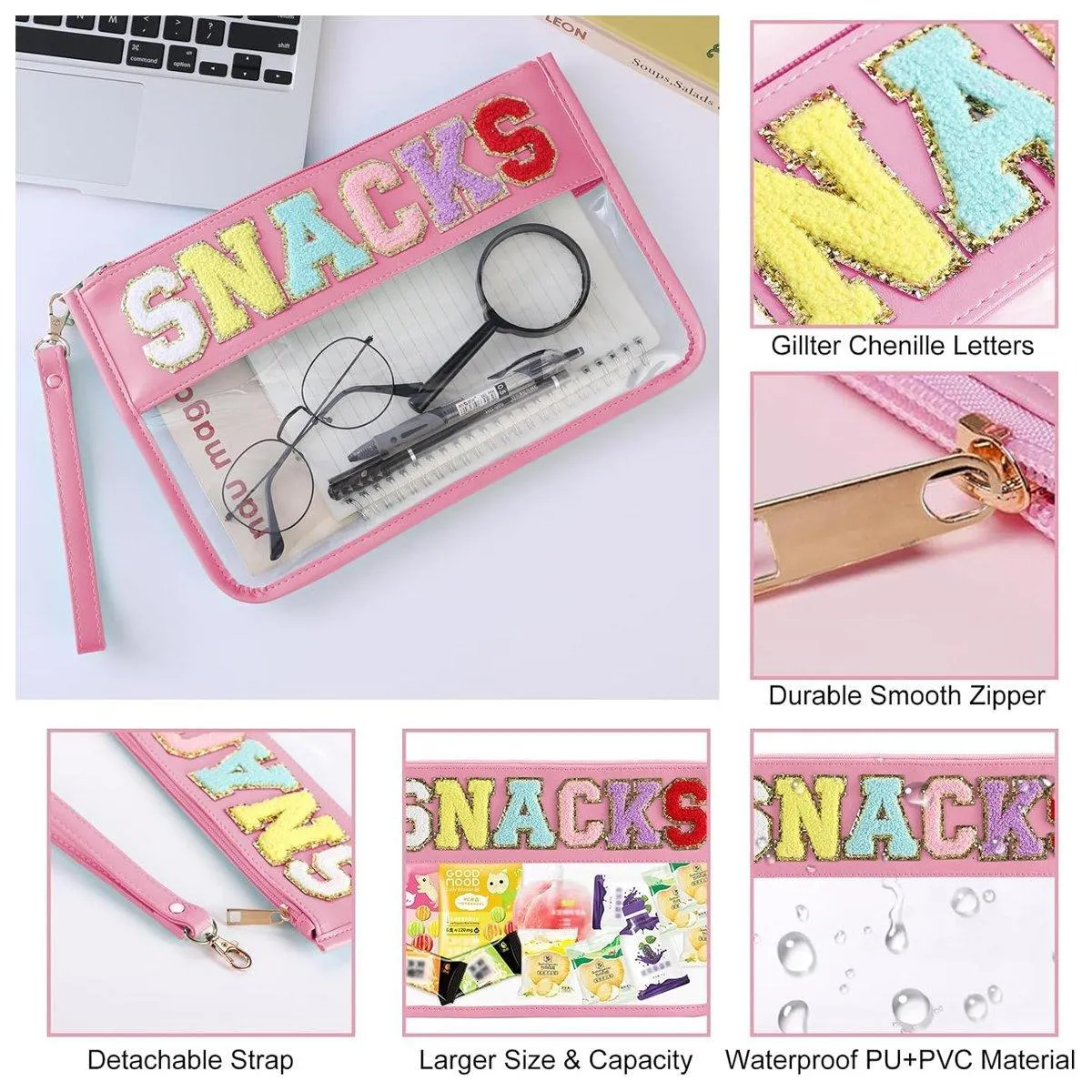 2X Embroidered Letter Cosmetic Bag Transparent PVC Bag Women Travel Toiletry Bag
