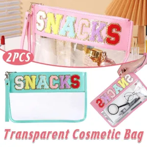2X Embroidered Letter Cosmetic Bag Transparent PVC Bag Women Travel Toiletry Bag