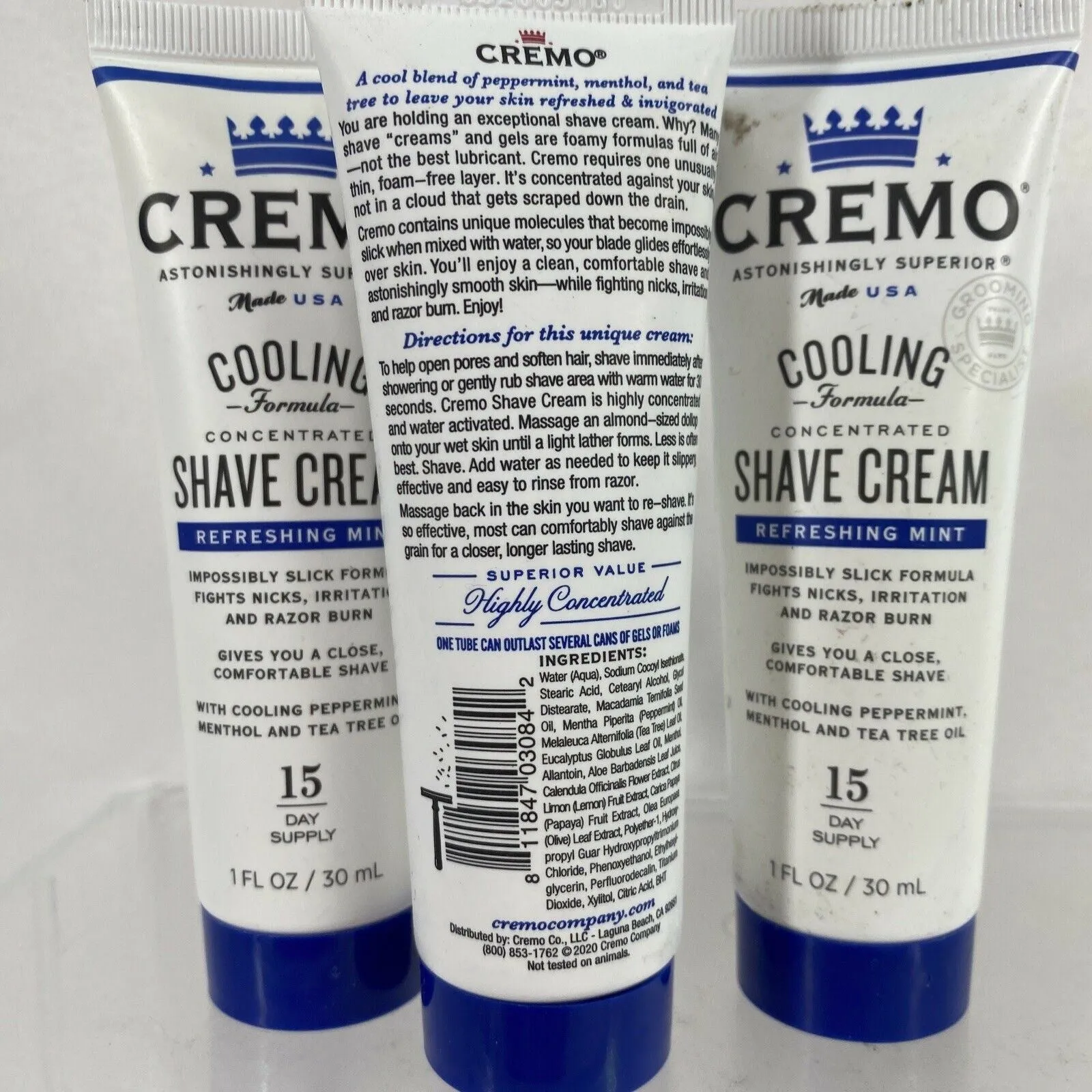 (3) Cremo Concentrated Shave Creme Refreshing Mint Men 1oz Travel Gift Set