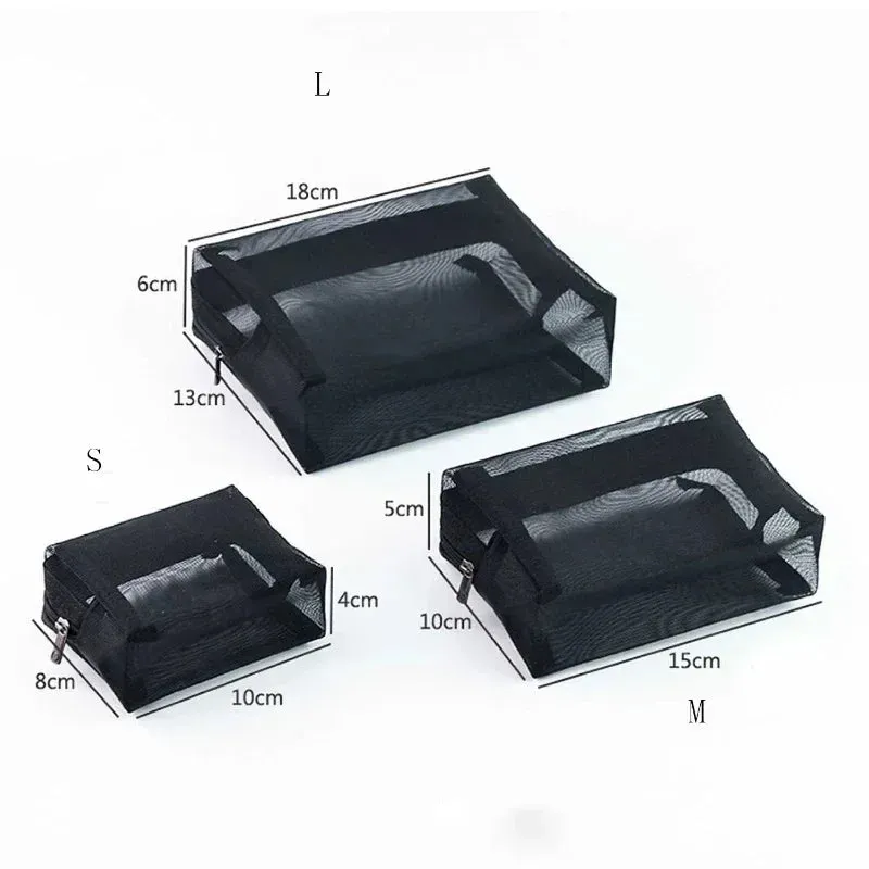 3-in-1 Mesh Transparent Cosmetic Pouch Bags