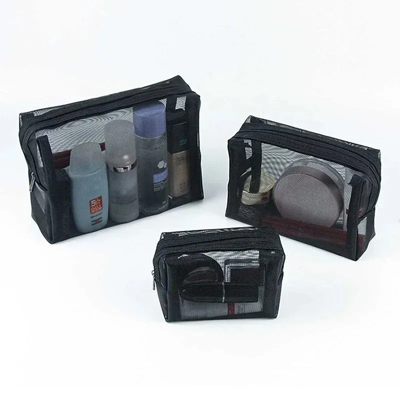 3-in-1 Mesh Transparent Cosmetic Pouch Bags