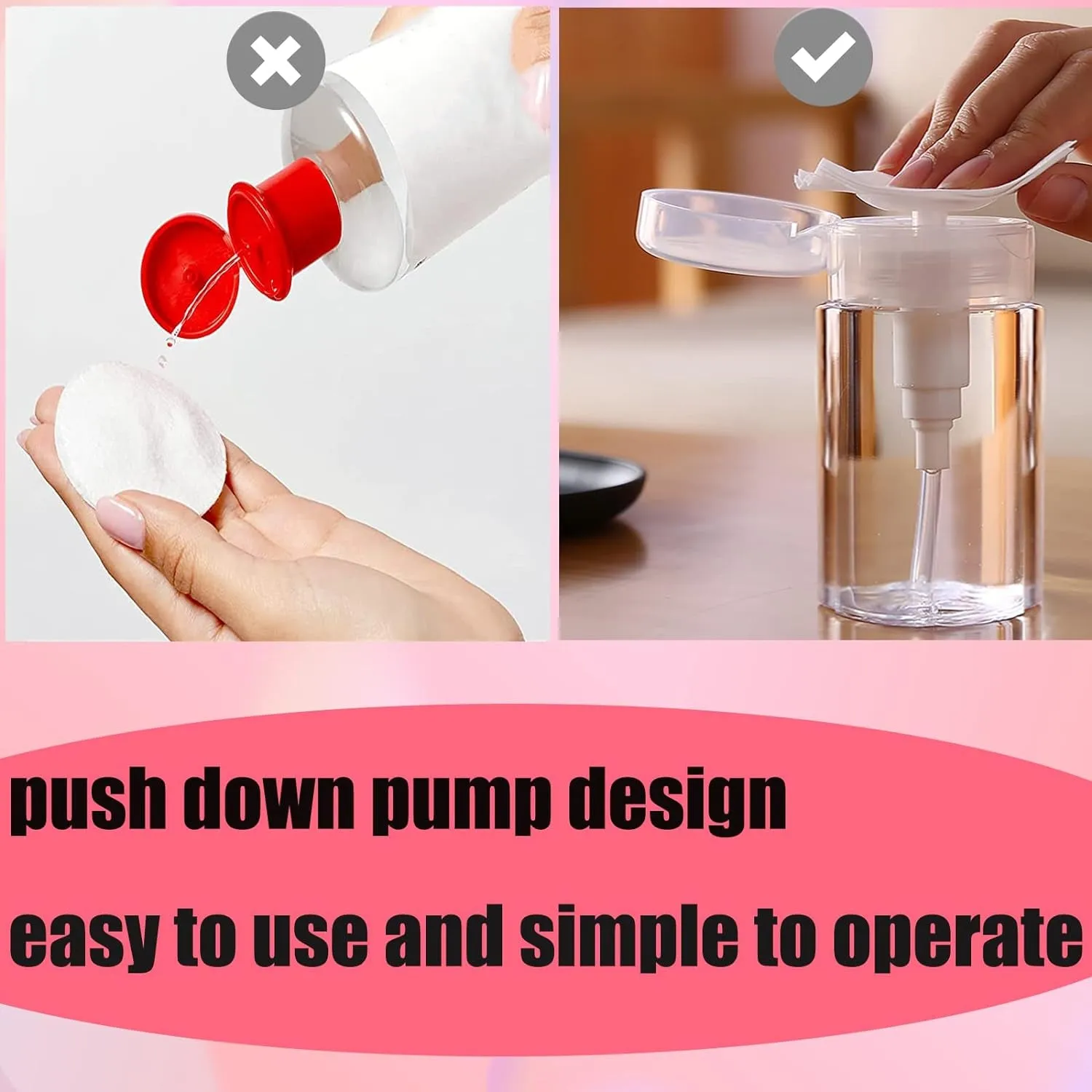 3 Pack Push down Pump Dispenser Empty Push Top Bottles Containers for Nail Polish Makeup Remover Micellar Water Facial Toner 6.7Oz/200Ml