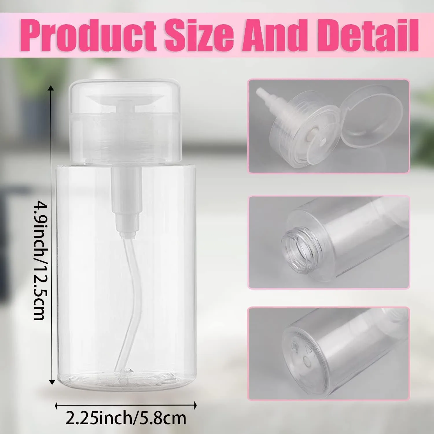 3 Pack Push down Pump Dispenser Empty Push Top Bottles Containers for Nail Polish Makeup Remover Micellar Water Facial Toner 6.7Oz/200Ml