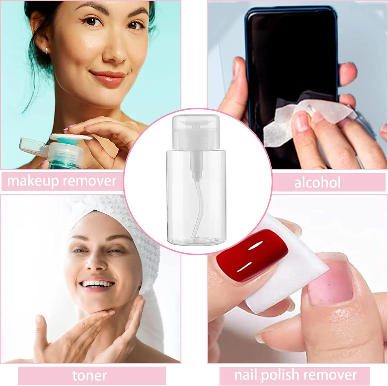 3 Pack Push down Pump Dispenser Empty Push Top Bottles Containers for Nail Polish Makeup Remover Micellar Water Facial Toner 6.7Oz/200Ml