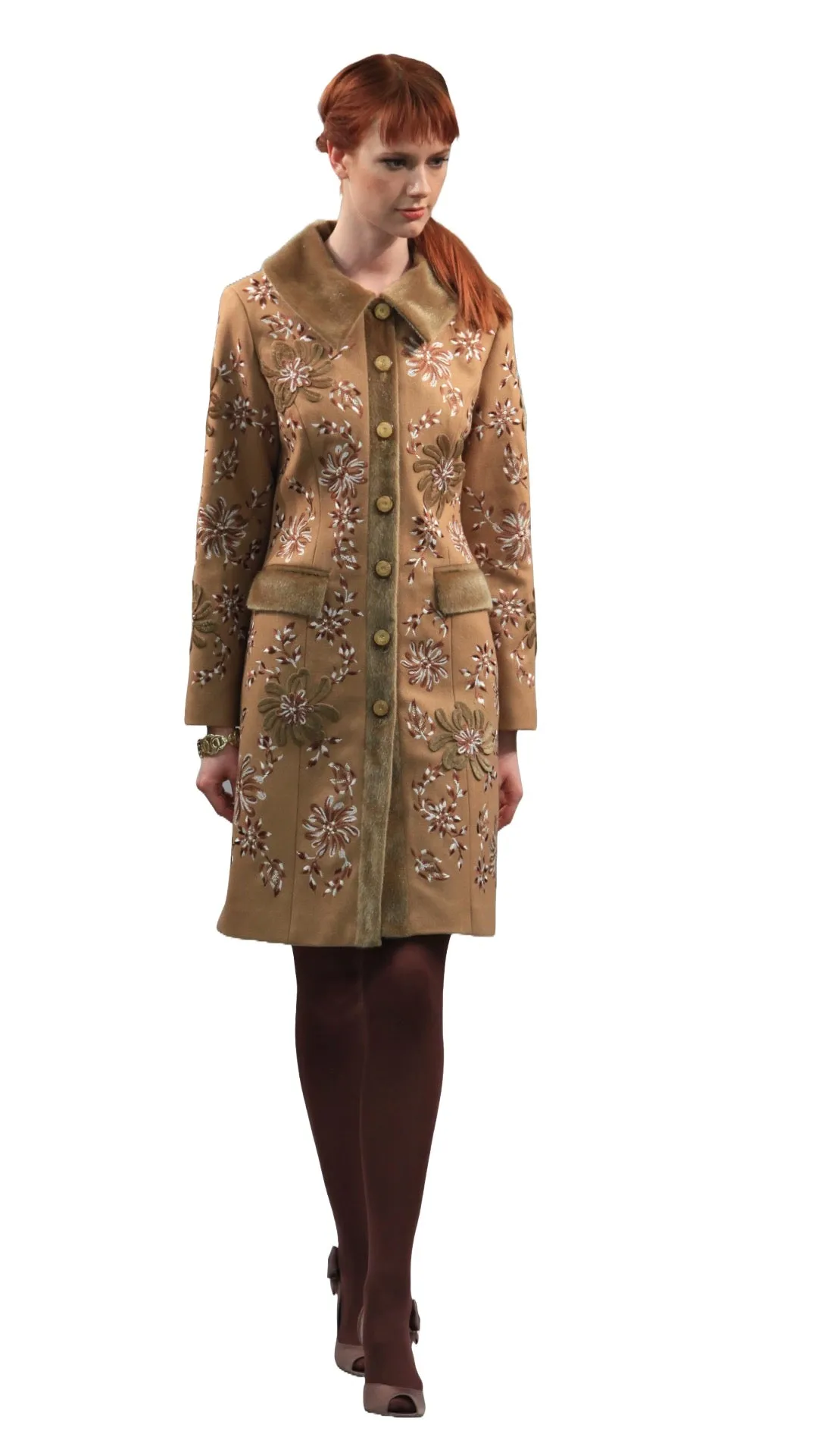 3D Floral Embroidered Wool Blend Coat