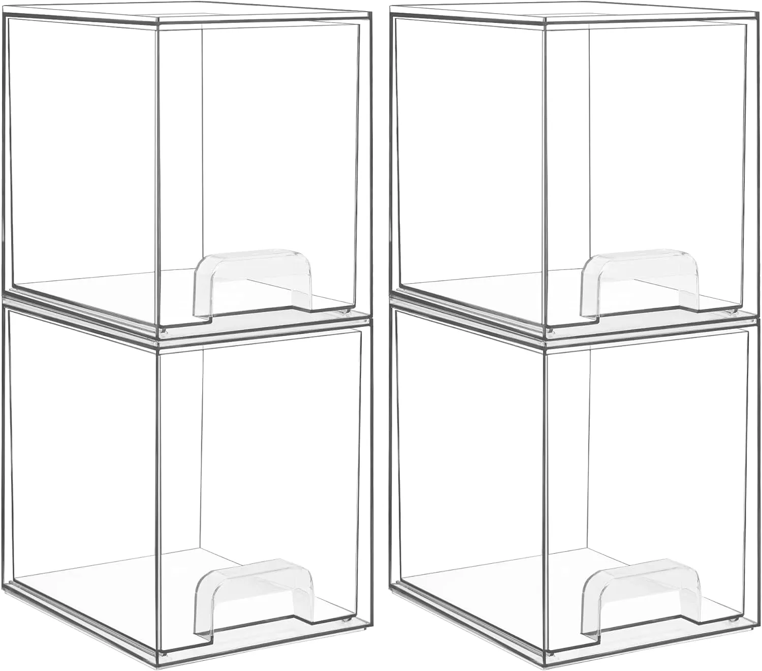 4 Pack Clear Stackable Storage Drawers,7.6" H Plastic Organizers Bins for Skincare, Bathroom Supplies,Ideal for Cabinet,Undersink,Vanity,Kitchen,Pantry Organization
