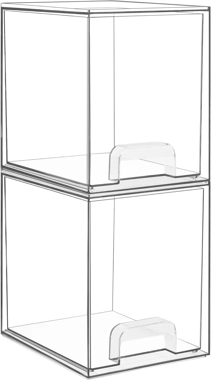 4 Pack Clear Stackable Storage Drawers,7.6" H Plastic Organizers Bins for Skincare, Bathroom Supplies,Ideal for Cabinet,Undersink,Vanity,Kitchen,Pantry Organization