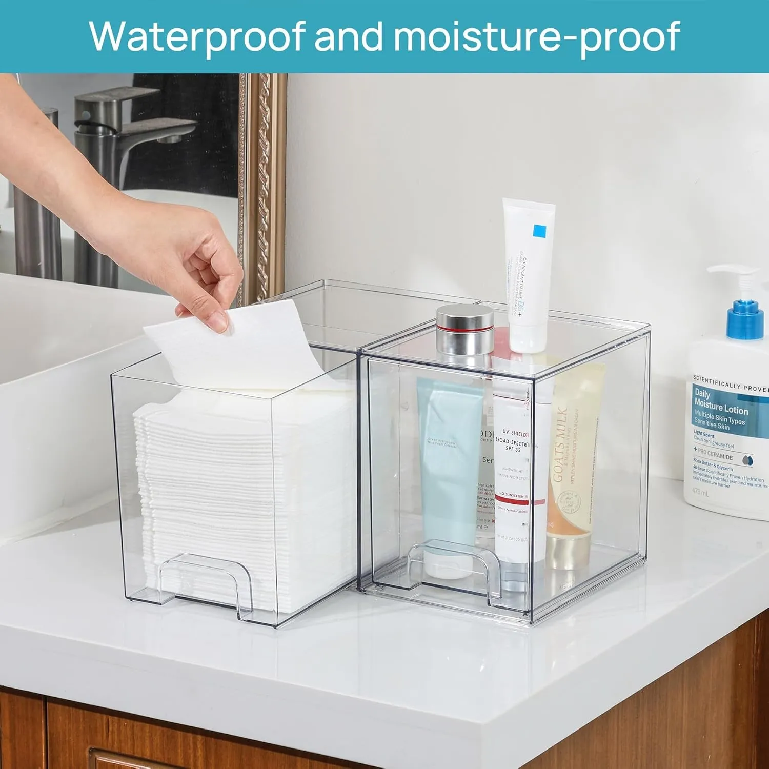 4 Pack Clear Stackable Storage Drawers,7.6" H Plastic Organizers Bins for Skincare, Bathroom Supplies,Ideal for Cabinet,Undersink,Vanity,Kitchen,Pantry Organization