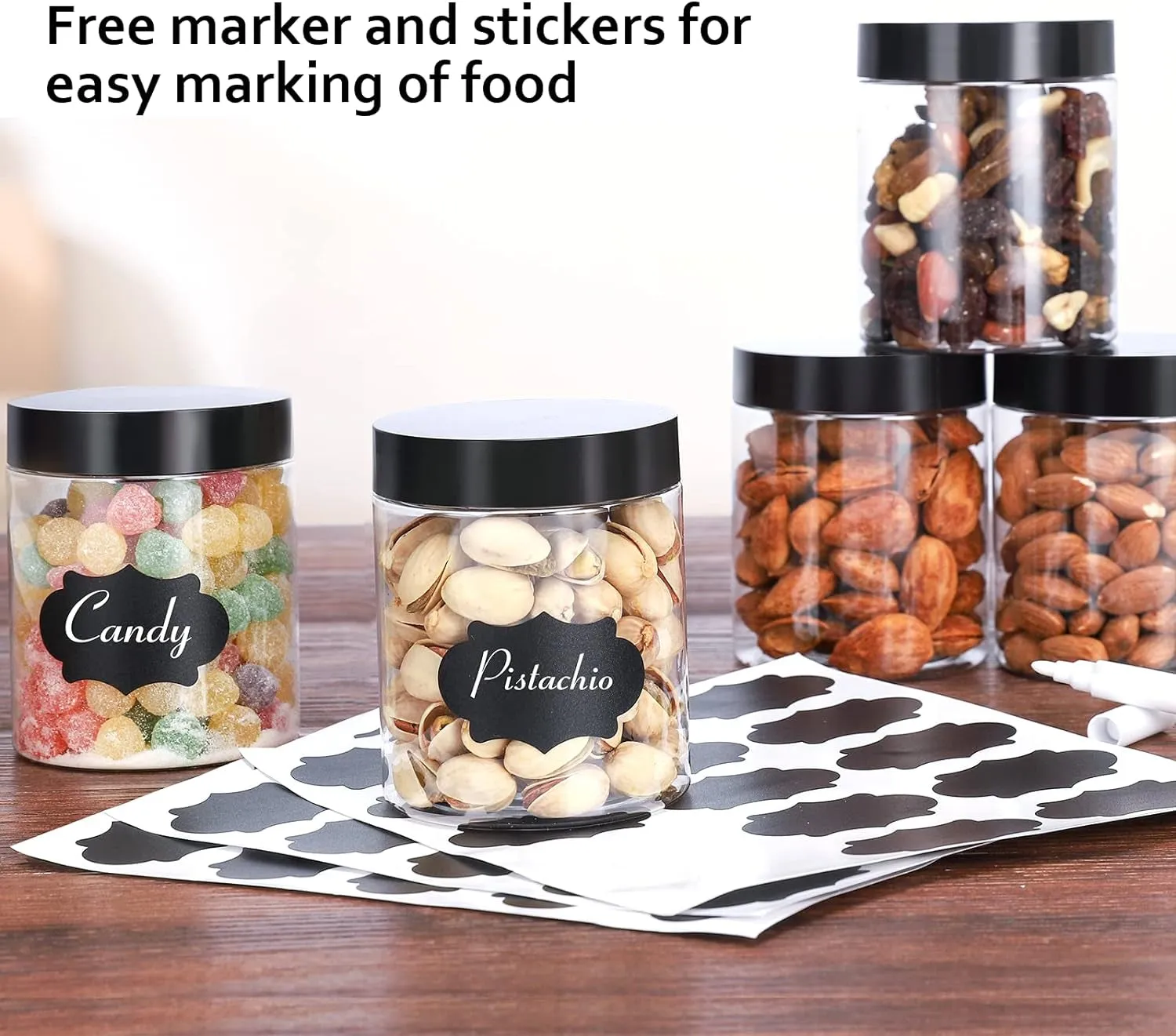40 Pack Plastic Jars with Lids,  8 Oz Clear Slime Cosmetics Containers with Pen and Labels, Leakproof Storage Jars, PET Empty Jars with Black Lids for Kitchen Cookie Candy Spices Dry Food Cream
