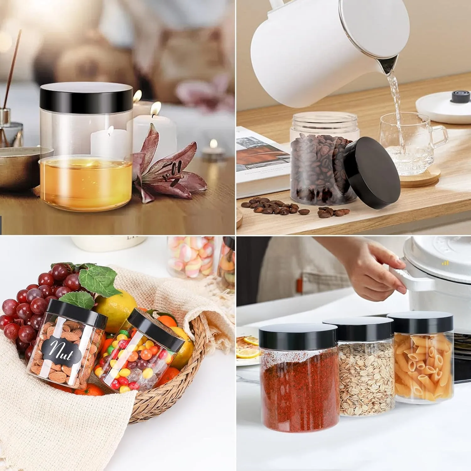 40 Pack Plastic Jars with Lids,  8 Oz Clear Slime Cosmetics Containers with Pen and Labels, Leakproof Storage Jars, PET Empty Jars with Black Lids for Kitchen Cookie Candy Spices Dry Food Cream