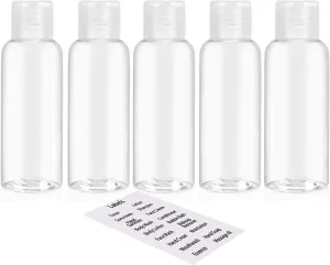 5 Pack 3.4Oz Empty Plastic Travel Bottles for Toiletries TSA Approved Leak Proof Squeezable Travel Size Containers Travel Essentials Accessories, Clear