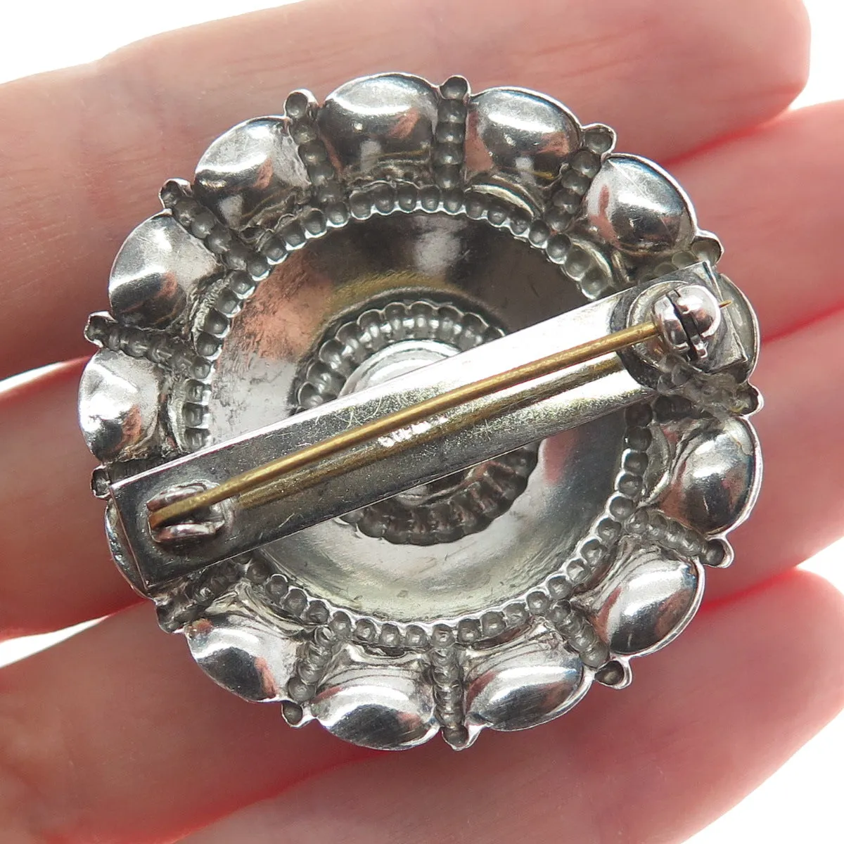 925 Sterling Silver Antique Art Deco Filigree Floral Heart Oxidized Pin Brooch