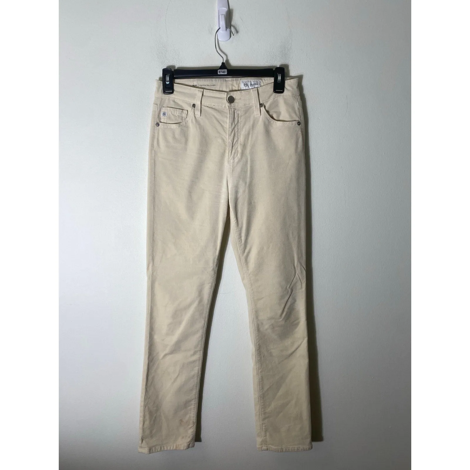 AG Mari High Rise Slim Straight Cream Velvet Denim Sz 27