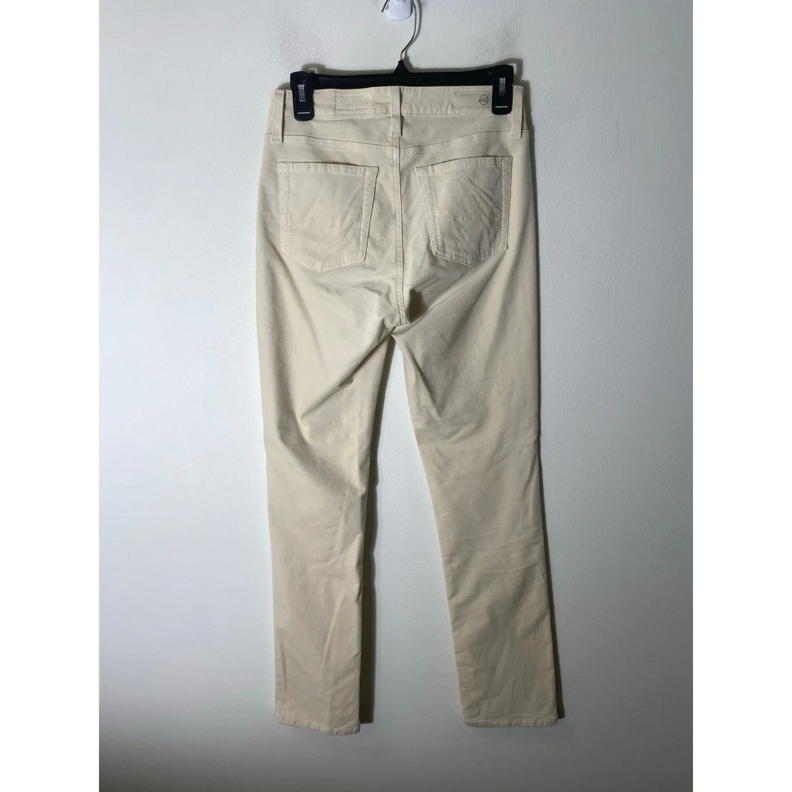 AG Mari High Rise Slim Straight Cream Velvet Denim Sz 27