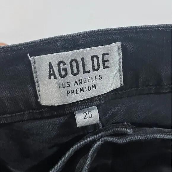 AGOLDE Feel Good Sophie High Rise Crop Distressed Dark Wash Denim Jeans Sz 25