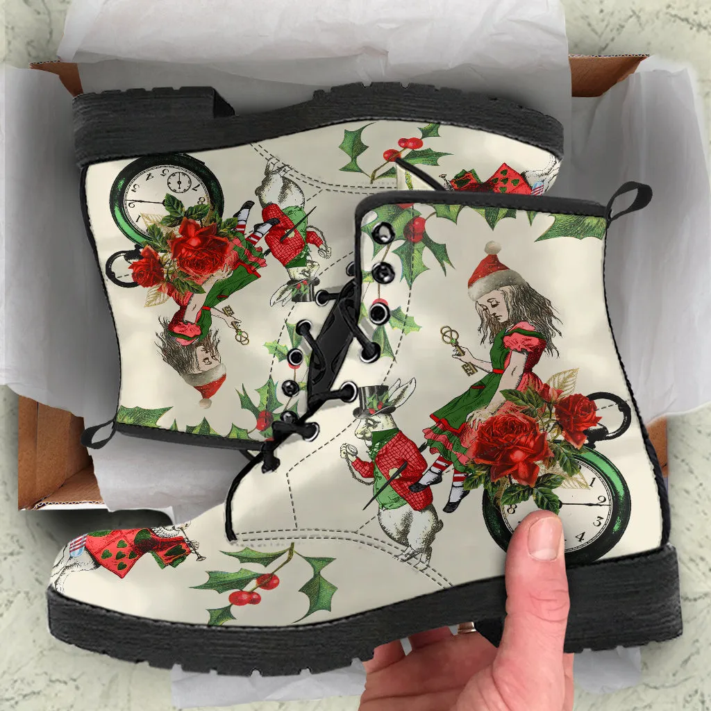 Alice in Wonderland Christmas Off-White Vegan Boots