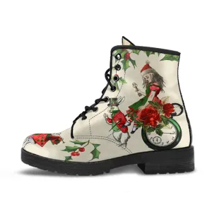 Alice in Wonderland Christmas Off-White Vegan Boots