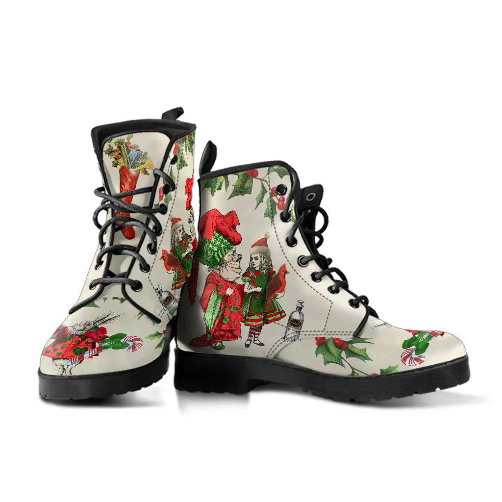 Alice in Wonderland Christmas Off-White Vegan Boots