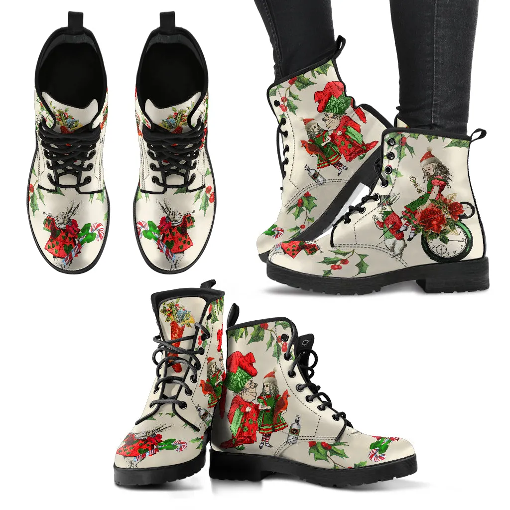 Alice in Wonderland Christmas Off-White Vegan Boots