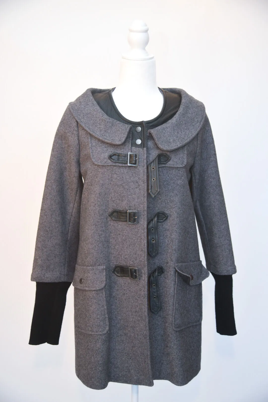 American Retro Grey and Black Wool Coat