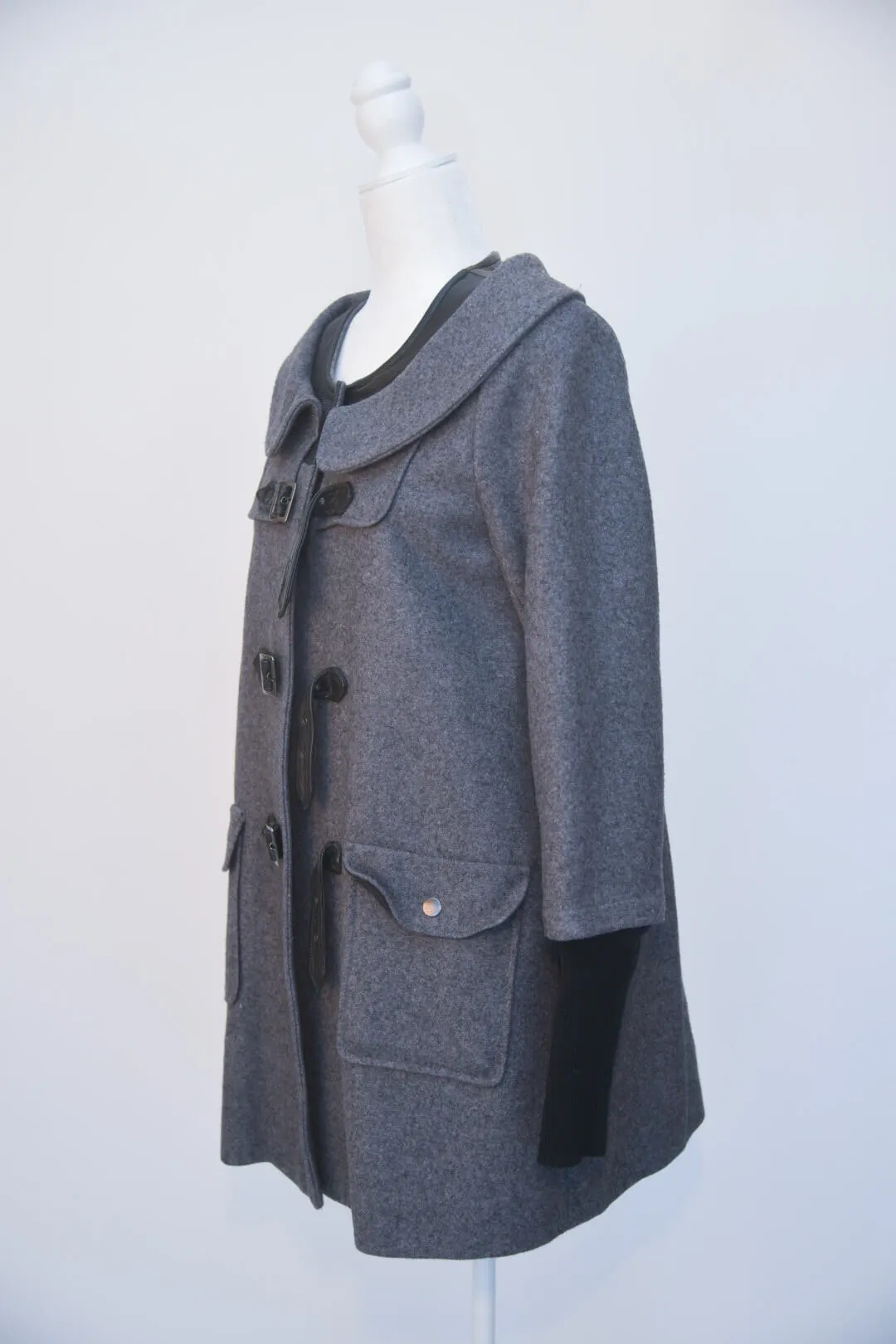 American Retro Grey and Black Wool Coat