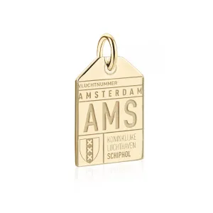 Amsterdam Netherlands  AMS Luggage Tag Charm Gold