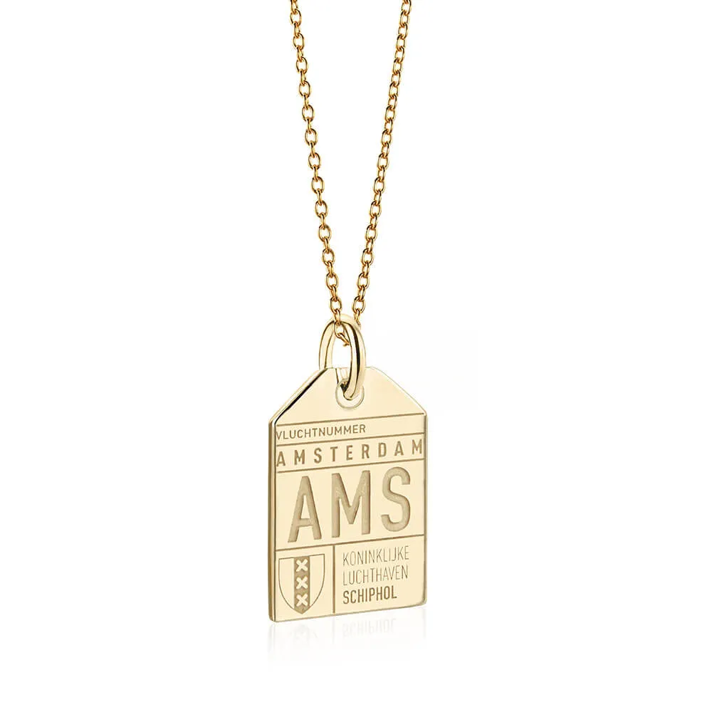 Amsterdam Netherlands  AMS Luggage Tag Charm Gold