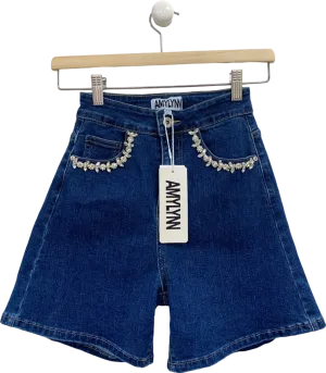 Amy Lynn Blue Raye Embellished Denim Shorts UK 6