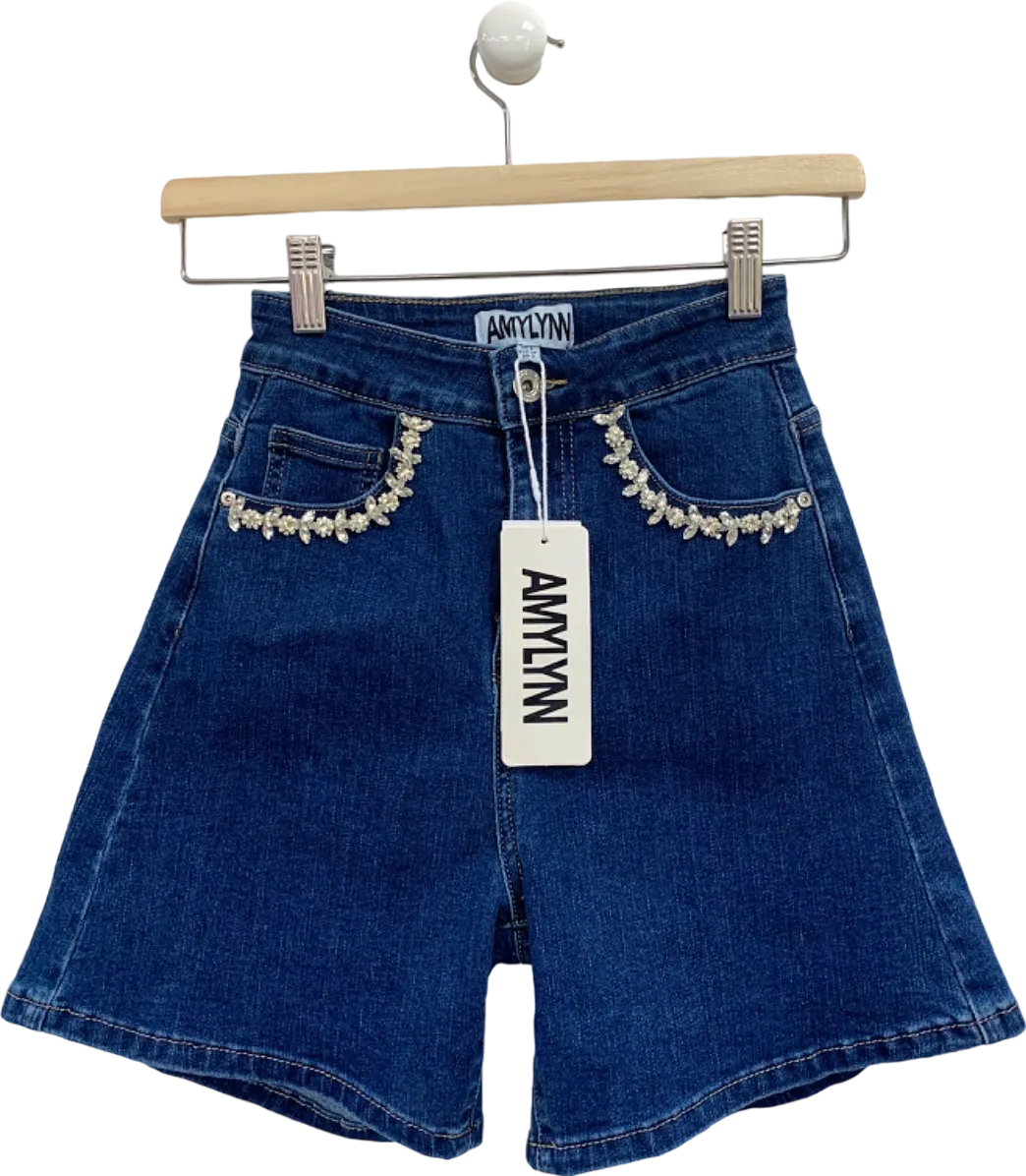 Amy Lynn Blue Raye Embellished Denim Shorts UK 6