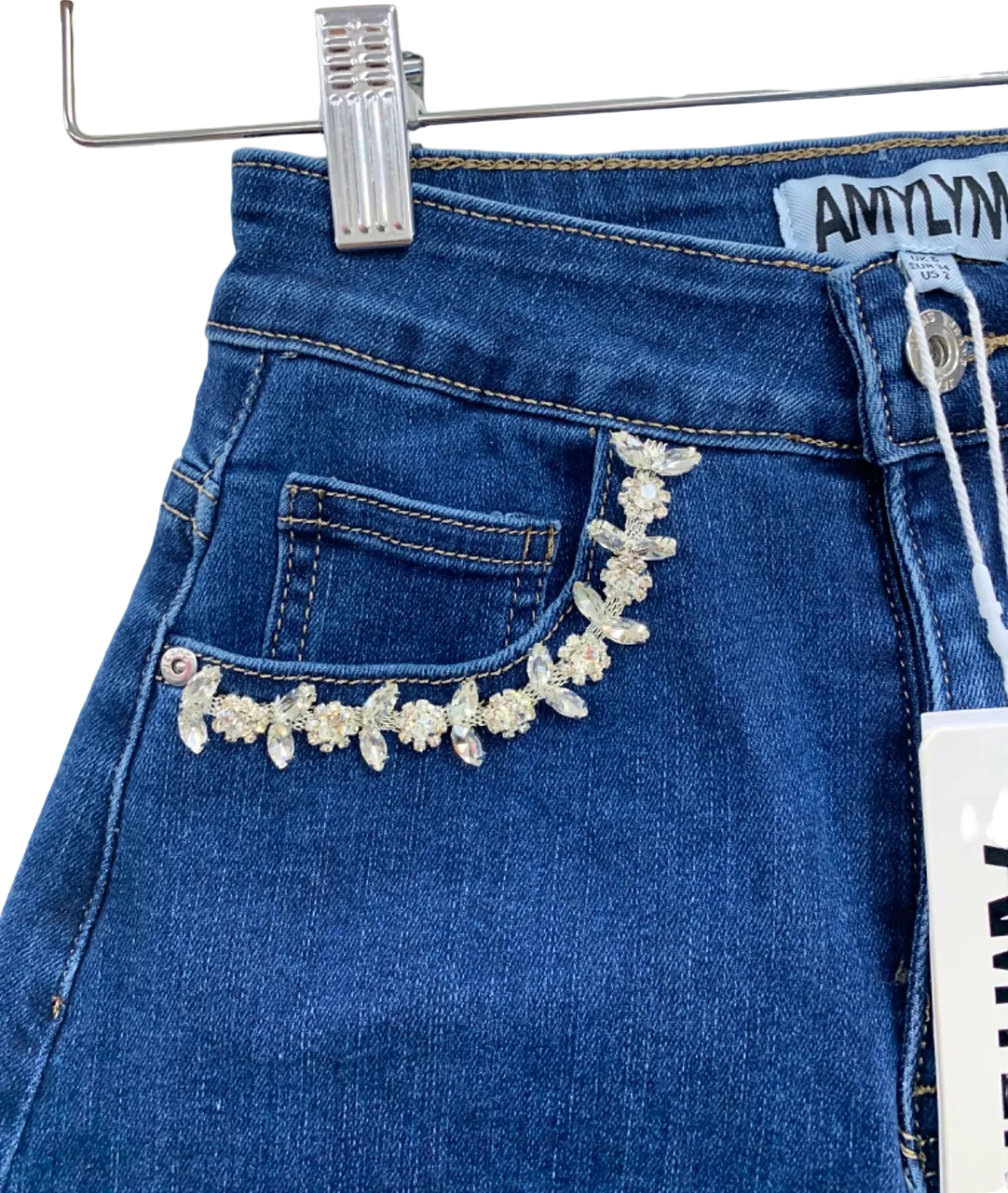 Amy Lynn Blue Raye Embellished Denim Shorts UK 6