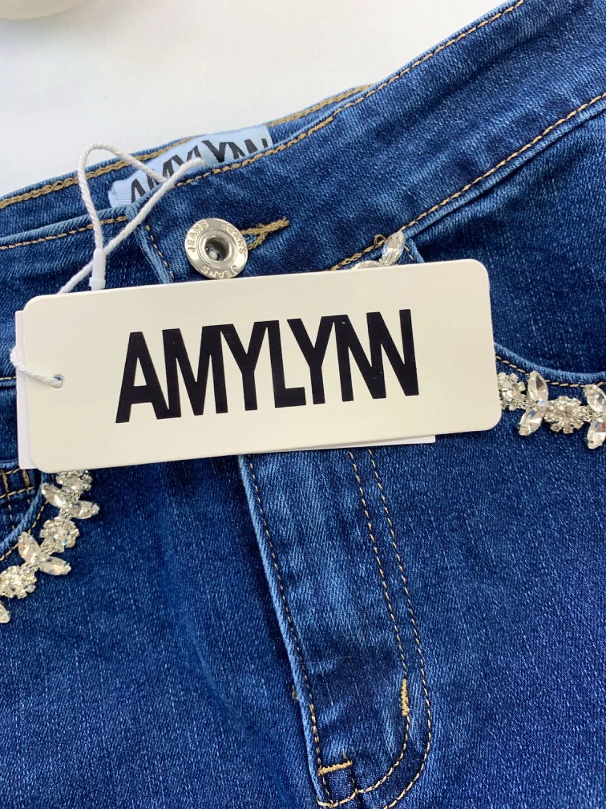 Amy Lynn Blue Raye Embellished Denim Shorts UK 6