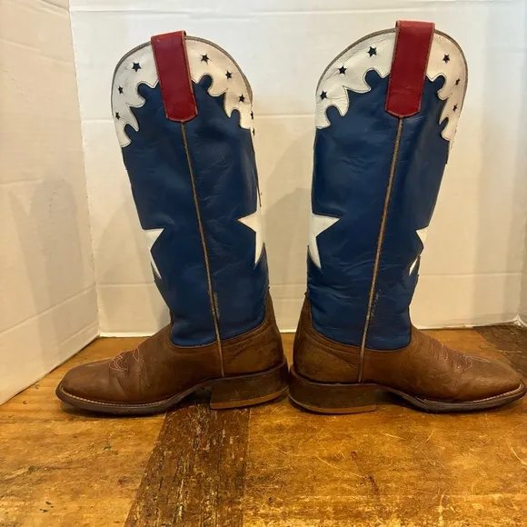 ANDERSON BEAN BOOTS Brown Leather Red White Blue Cowboy Boot Kids sz ? #7097