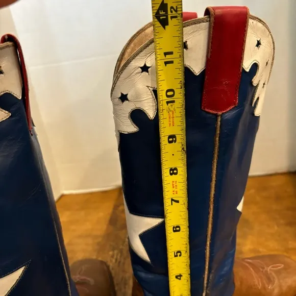 ANDERSON BEAN BOOTS Brown Leather Red White Blue Cowboy Boot Kids sz ? #7097