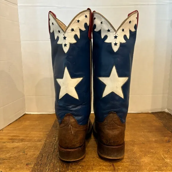 ANDERSON BEAN BOOTS Brown Leather Red White Blue Cowboy Boot Kids sz ? #7097