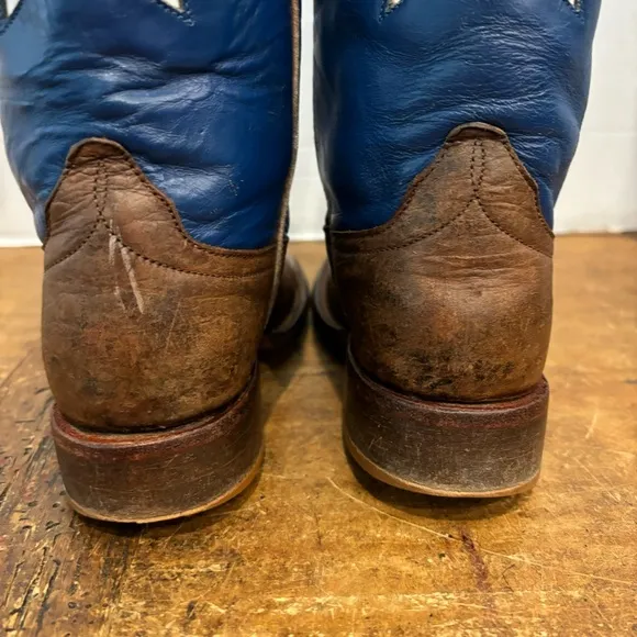 ANDERSON BEAN BOOTS Brown Leather Red White Blue Cowboy Boot Kids sz ? #7097