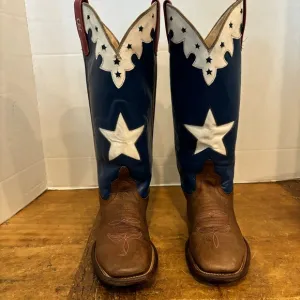 ANDERSON BEAN BOOTS Brown Leather Red White Blue Cowboy Boot Kids sz ? #7097