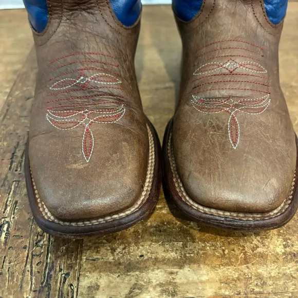 ANDERSON BEAN BOOTS Brown Leather Red White Blue Cowboy Boot Kids sz ? #7097