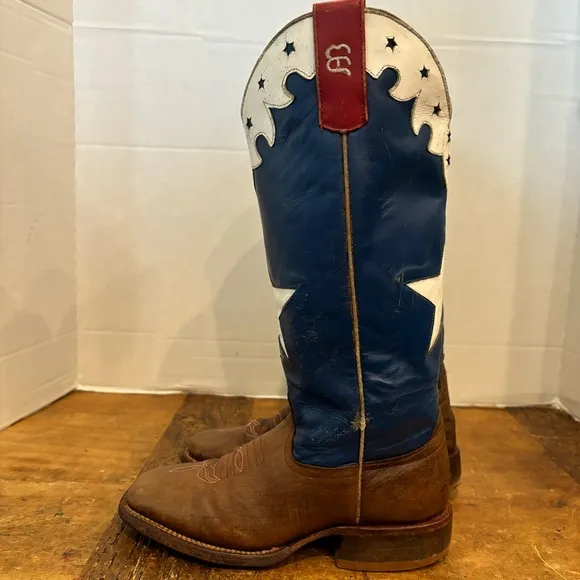 ANDERSON BEAN BOOTS Brown Leather Red White Blue Cowboy Boot Kids sz ? #7097