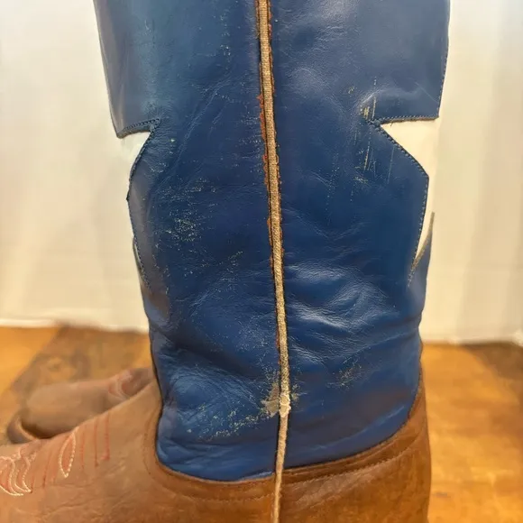 ANDERSON BEAN BOOTS Brown Leather Red White Blue Cowboy Boot Kids sz ? #7097
