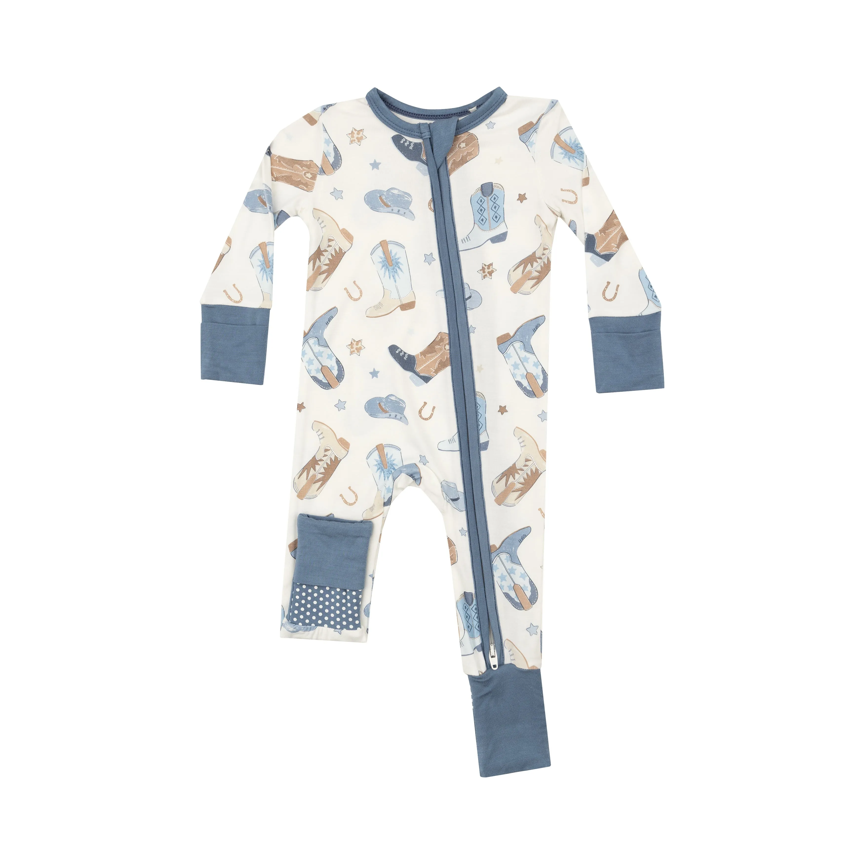 Angel Dear Cowboy Boots Zipper Romper - Blue