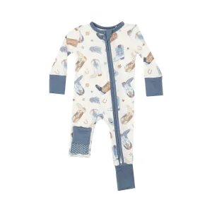 Angel Dear Cowboy Boots Zipper Romper - Blue