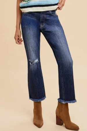 Annie Wear Distressed Raw Hem Straight-Leg Cropped Jeans