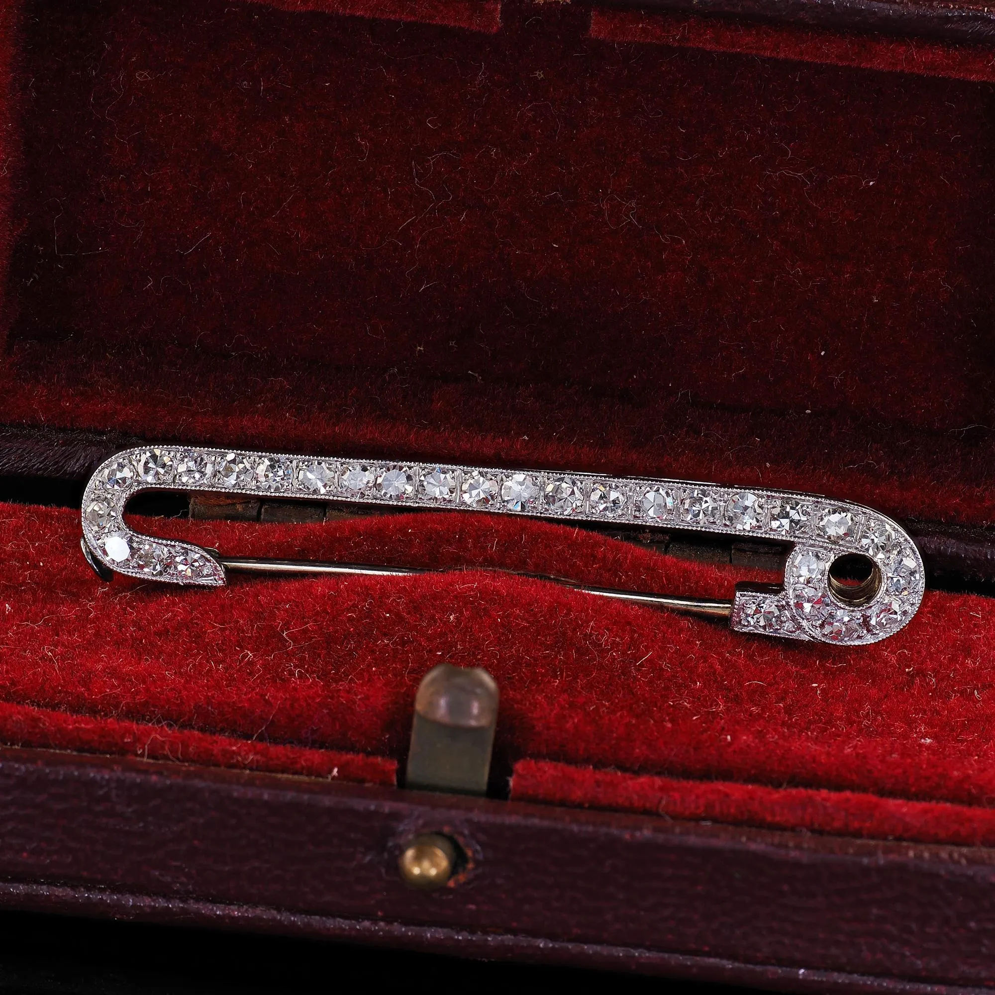 Antique Art Deco Platinum Single Cut Diamond Safety Pin Brooch