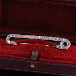Antique Art Deco Platinum Single Cut Diamond Safety Pin Brooch