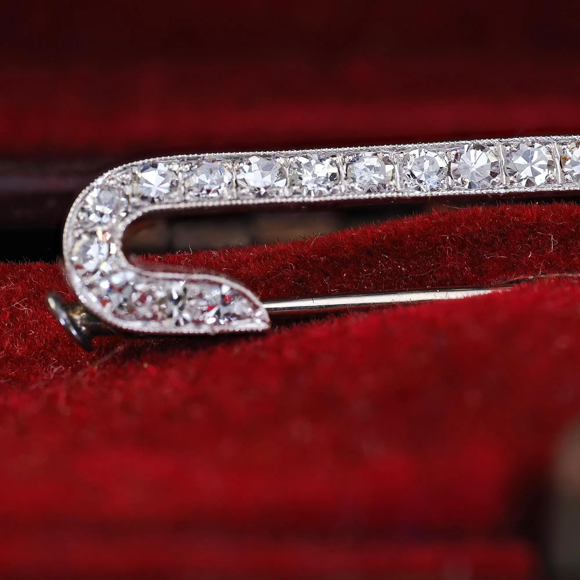 Antique Art Deco Platinum Single Cut Diamond Safety Pin Brooch