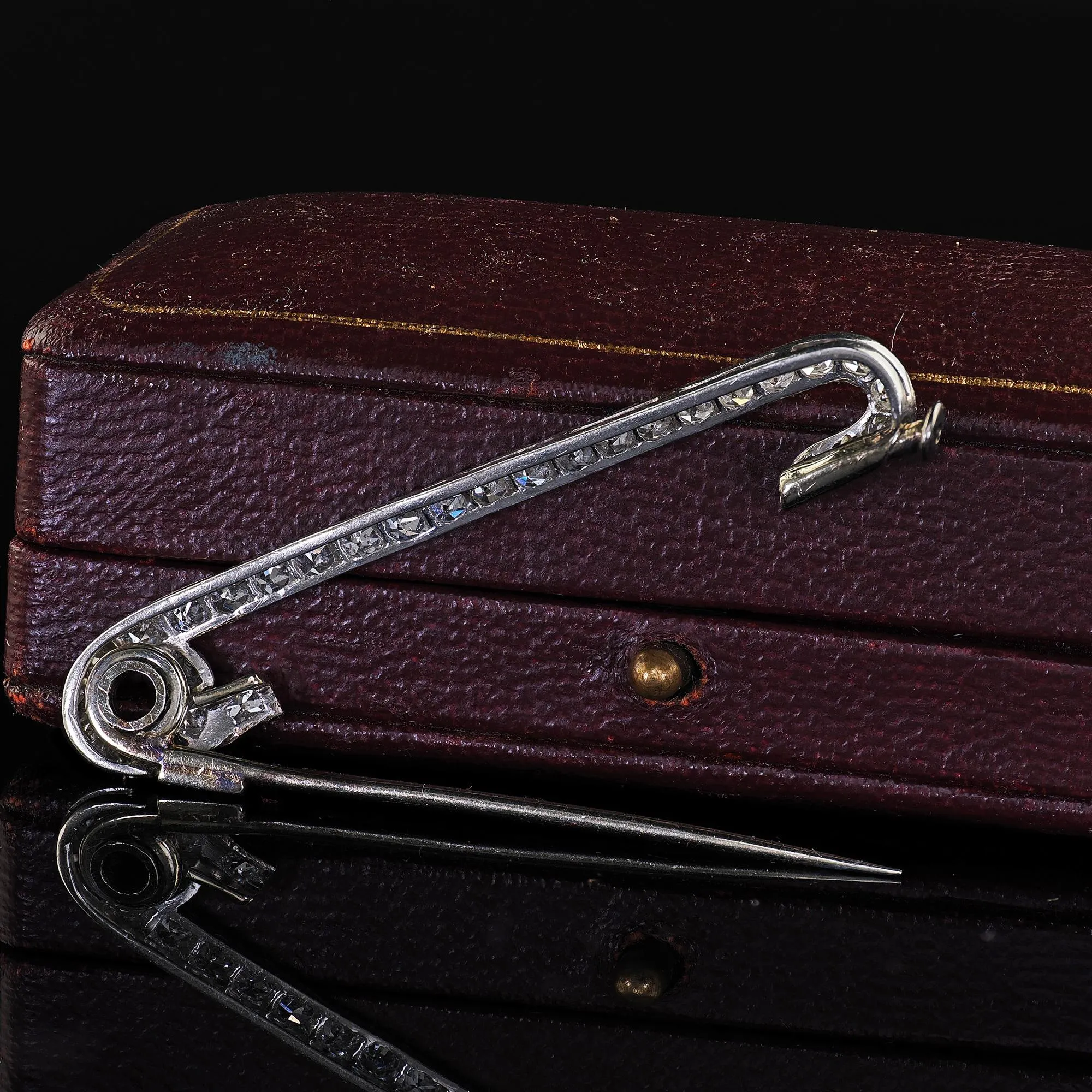 Antique Art Deco Platinum Single Cut Diamond Safety Pin Brooch