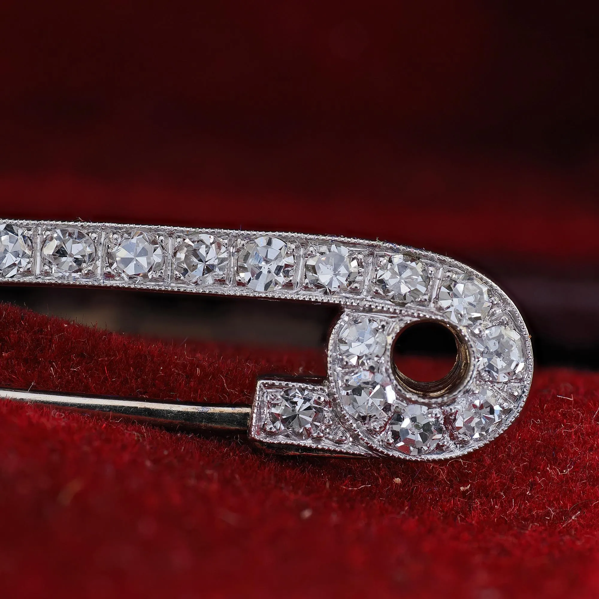 Antique Art Deco Platinum Single Cut Diamond Safety Pin Brooch