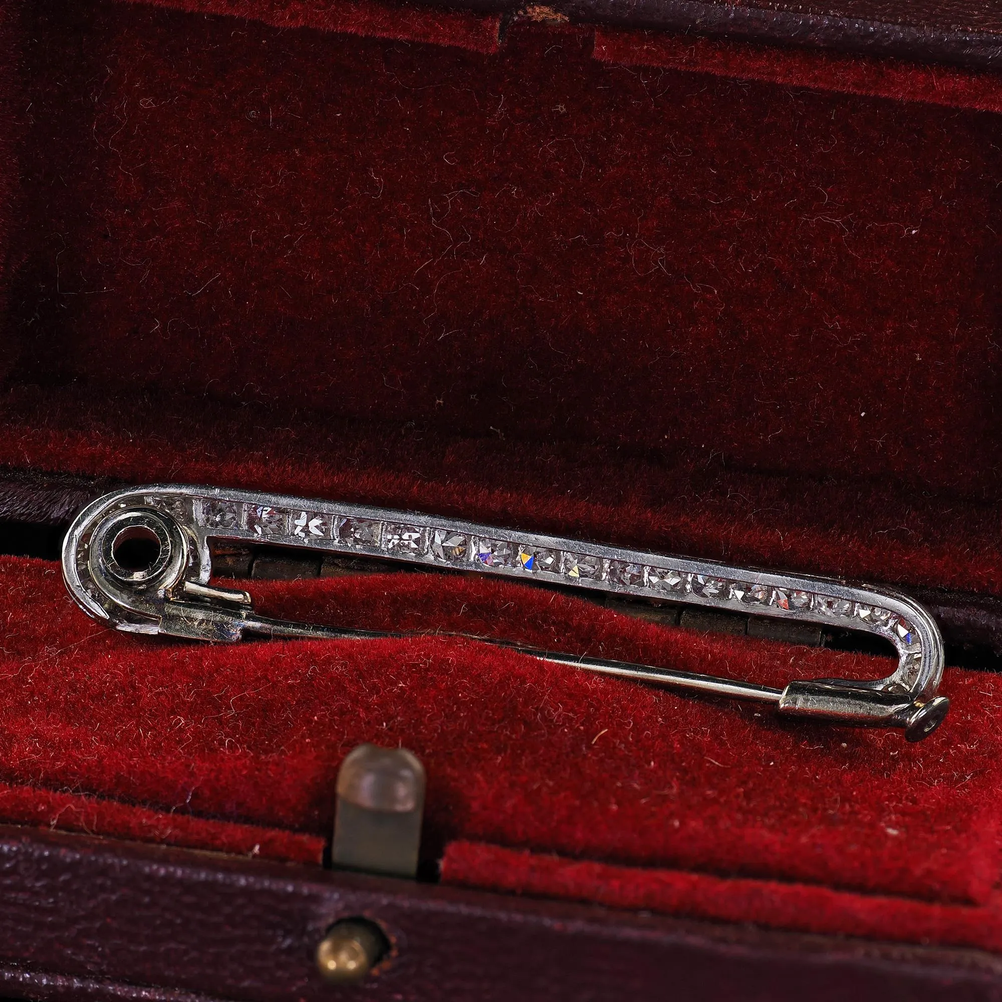 Antique Art Deco Platinum Single Cut Diamond Safety Pin Brooch